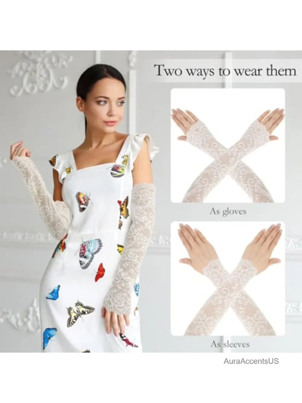 Long Lace Fingerless Gloves, Lace Sleeves for Wedding Bridal Party